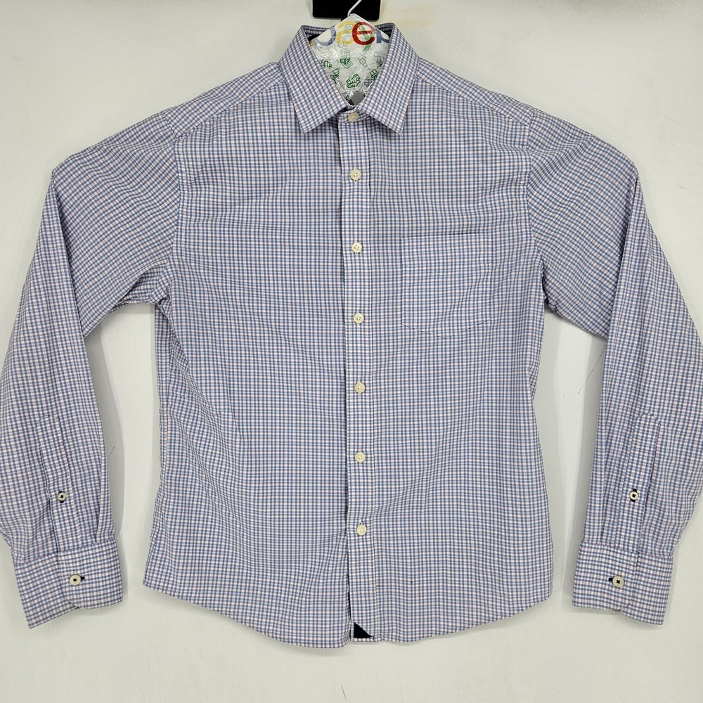 Untuckit Shirt Mens‎ Small Button Up Plaid Blue Slim Fit Long Sleeve Preppy
